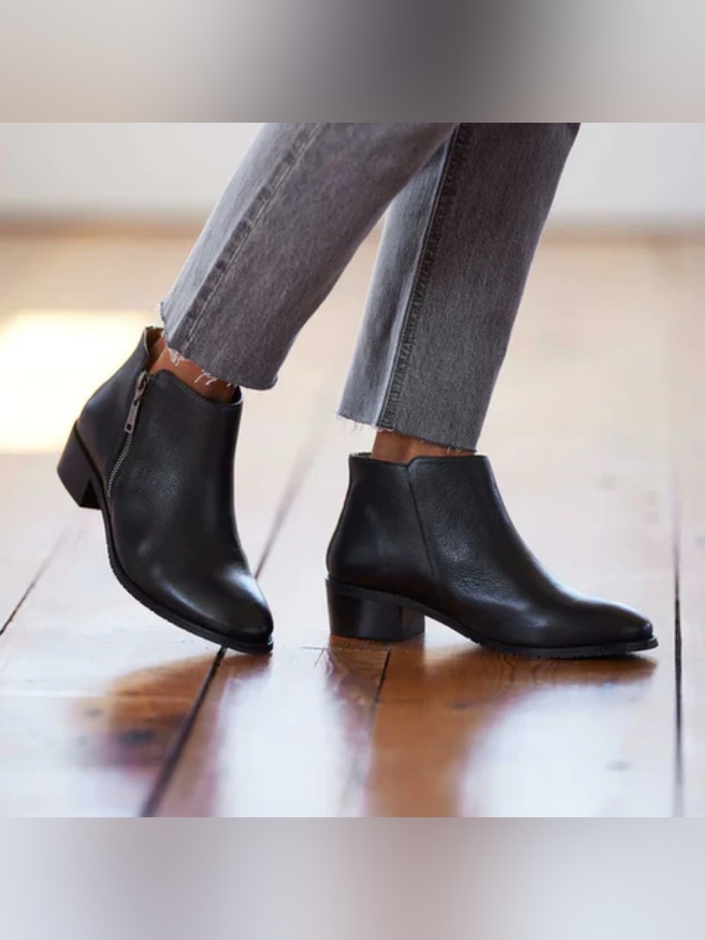 Samuel Hubbard Classic Black Leather Ankle Booties with Side Zip